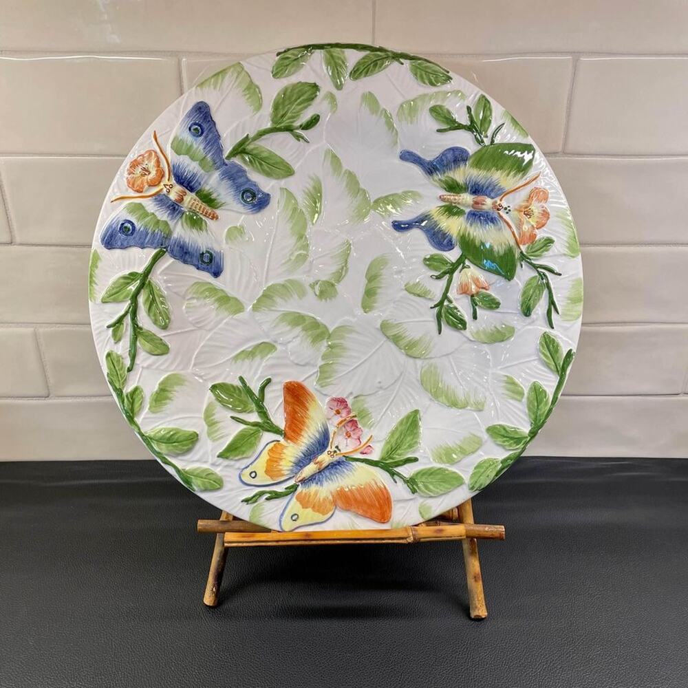 Gumps Italy Majolica Butterfly Leaves Large Platter
